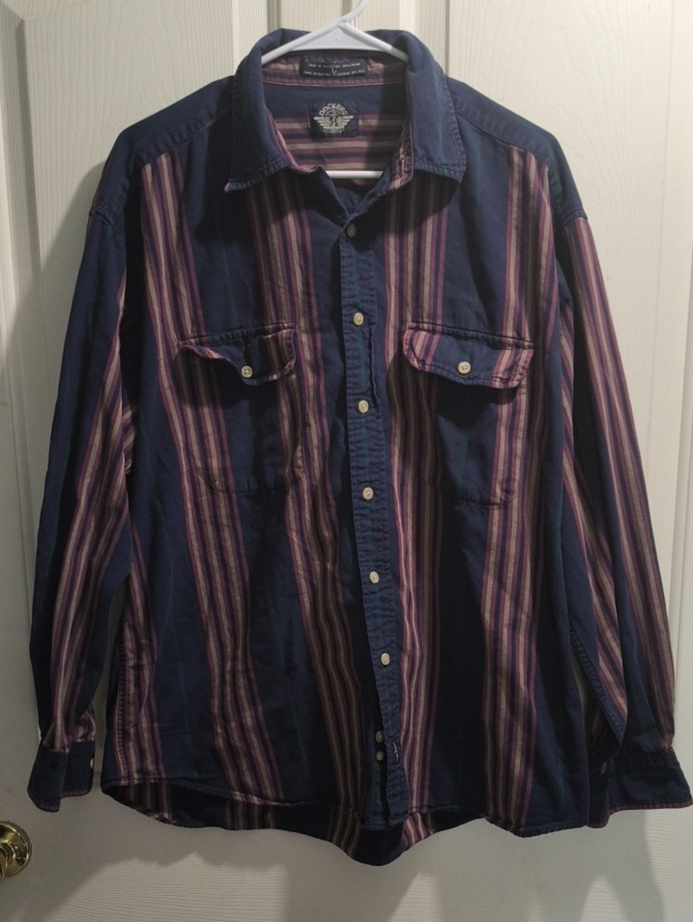 Dockers Navy Button-Down Shirt with Purple and Pink Stripes
